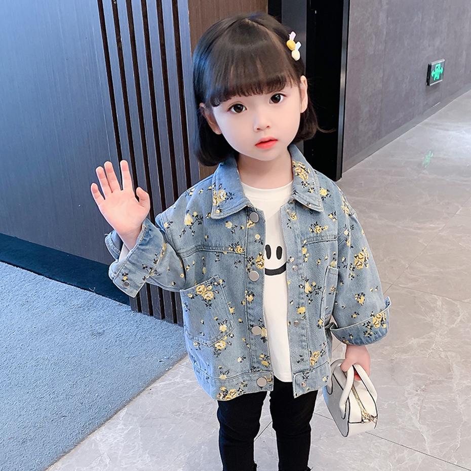 Girls Denim Jacket Outerwear Floral Pattern Coats-Veeddydropshipping