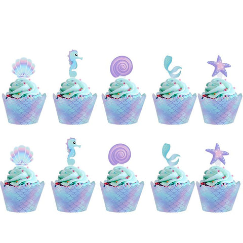 Little Mermaid Party Cake Toppers Wrappers Set-HA00700-Veeddydropshipping