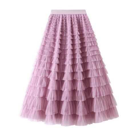 Party Skirt Elastic High Waist Long Tulle Skirt-WF00425-Veeddydropshipping