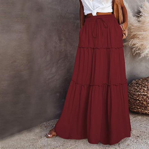 High Waist Long Solid A-Line Skirt Women-WF00372-Veeddydropshipping