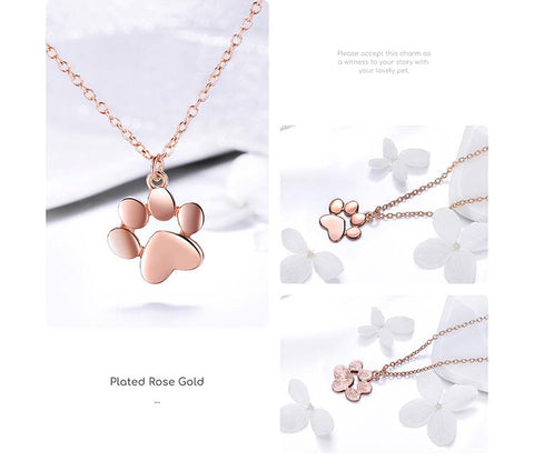 Gold Silver Necklace Cat Dog Footprint Pendant Chain for Women-JW00065-Veeddydropshipping