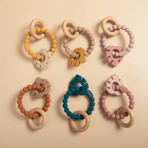 3 in 1 Baby Leaves Pendant Bracelet Teething Wood Ring Food Grade-TB00809-Veeddydropshipping