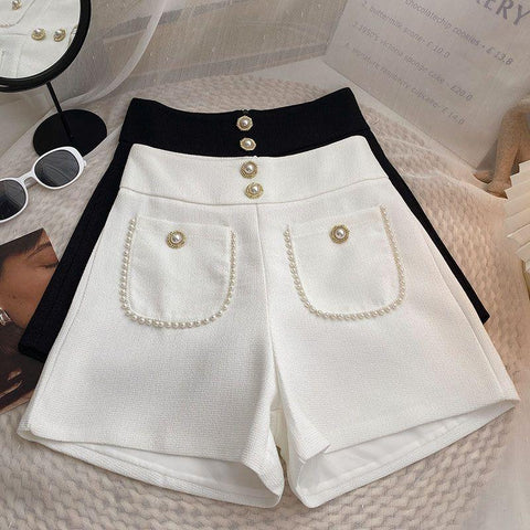 Casual High Waist Pocket  Tweed Shorts Women-WF00541-Veeddydropshipping