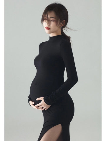 New Black Sexy Maternity Dresses Photography Props Split Side Long-TB00582-Veeddydropshipping