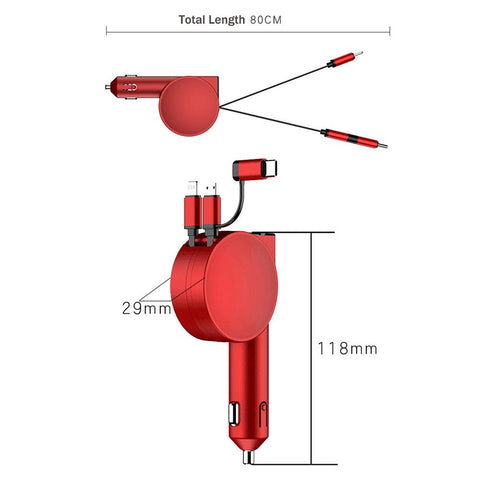 3in1 Car Charger with Retractable Cable Super Fast Charger-PA01164-Veeddydropshipping