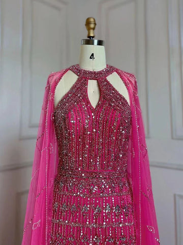 Elegant Cape Sleeves Beaded Evening Dresses-WF01585-Veeddydropshipping