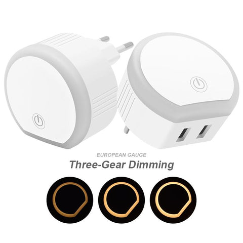 Multi-function America European Dual USB Sensor Lamp Charger with Night Light -CE00231-Veeddydropshipping