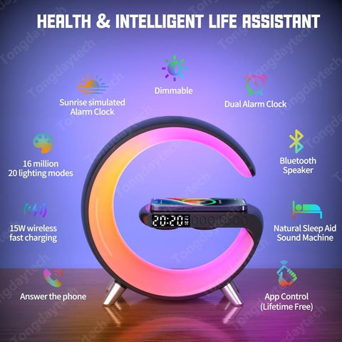 15W Alarm Clock Wireless Charger Station Speaker APP Control-PA01074-Veeddydropshipping