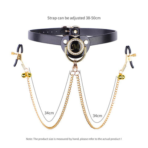 Adult Pacifier Mouth Gag with Gold Chain Nipple Clamps Breast Clip Slaves -BH01216-Veeddydropshipping