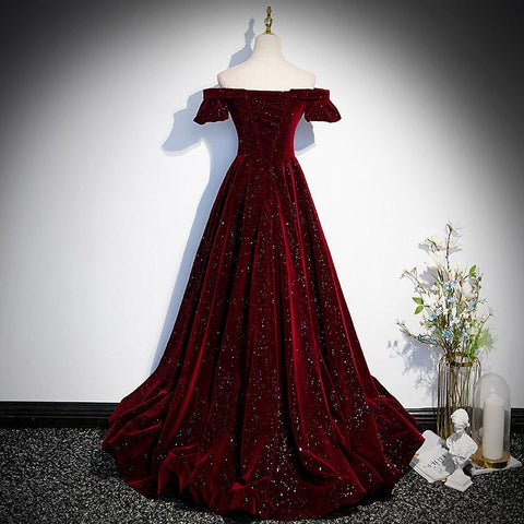 Evening Dress Short Sleeves Sequins Gown-WF01590-Veeddydropshipping
