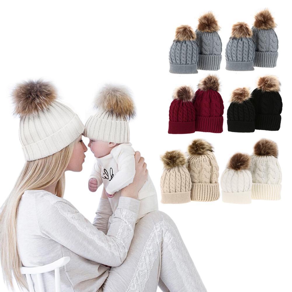 Hats For Baby and Mom Winter Warm Raccoon Fur Hats Daughter-TB00455-Veeddydropshipping
