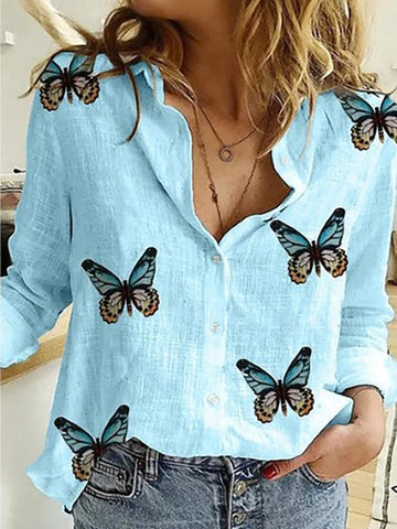 Elegant Linen Shirtsl Solid Button Lapel Blouses Shirts-WF00069-Veeddydropshipping