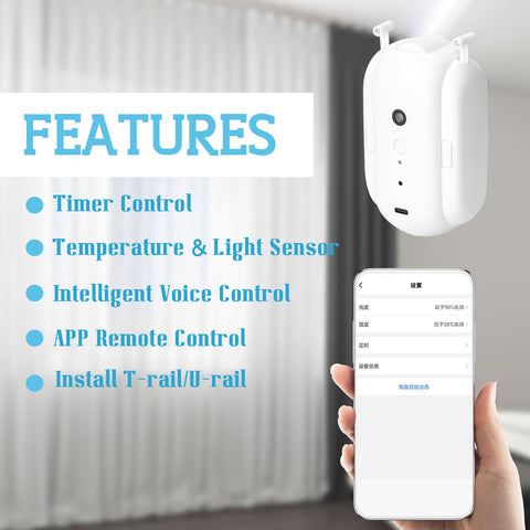Tuya Smart Curtain Motor APP Control Timer Setup for T-Rail/U-Rail BT-TI01094-Veeddydropshipping