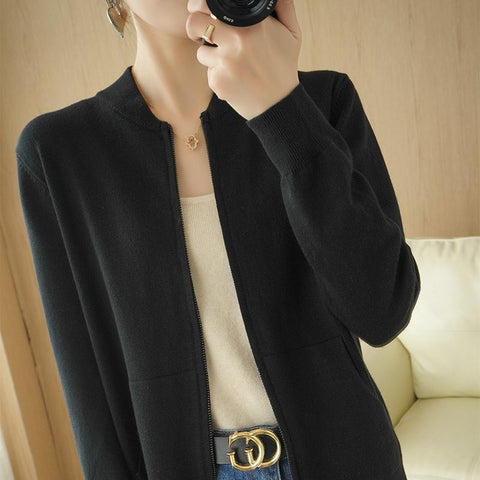 Cashmere Sweater Cardigan Women Collar Loose Knit Jacket-Veeddydropshipping