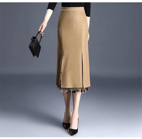 Irregular Mesh Skirt Band Splice High Waist Skirt-WF00391-Veeddydropshipping