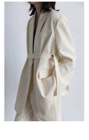 Women Blazer Design Wide Shoulder Ribbon Coat-Veeddydropshipping