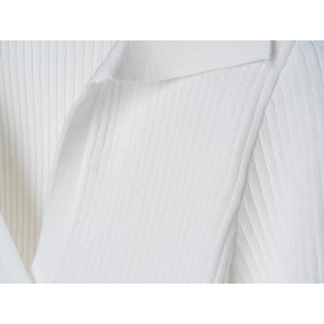 Cotton Knit Polo Sweater Women Long Sleeve V Neck-WF00100-Veeddydropshipping