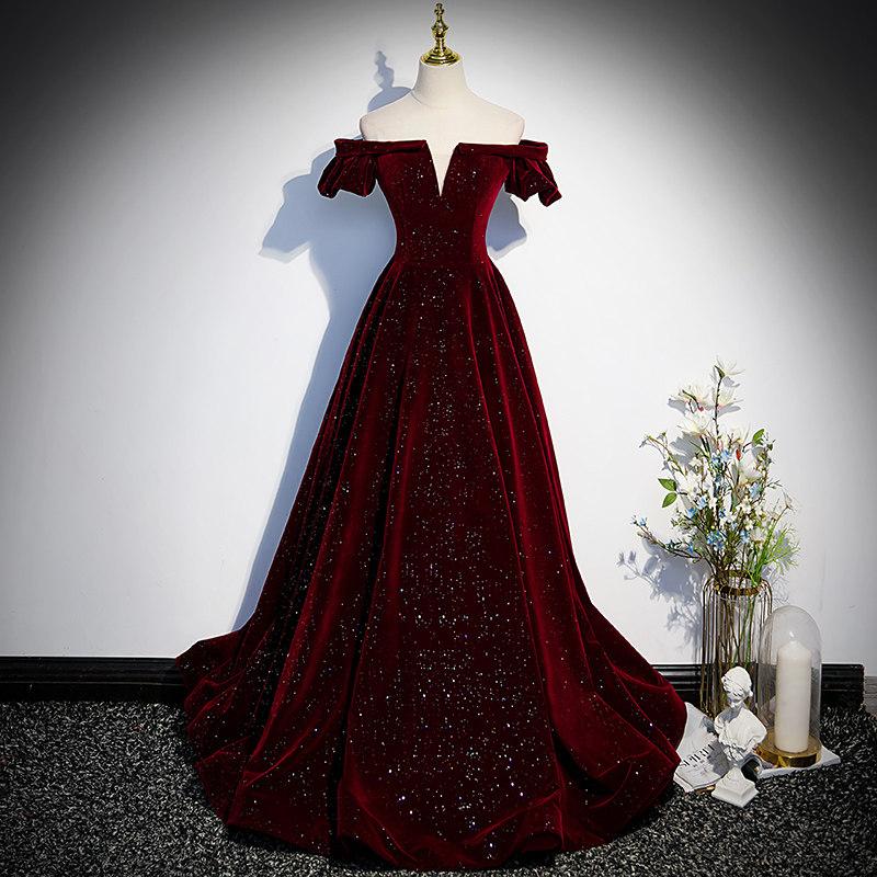 Evening Dress Short Sleeves Sequins Gown-WF01590-Veeddydropshipping