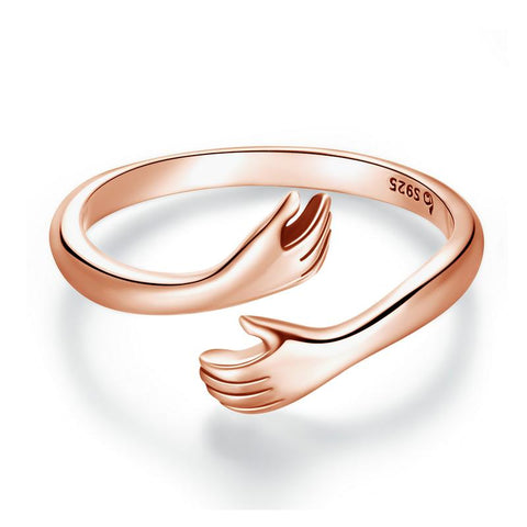 925 Sterling Silver Hug Warmth and Love Hand Adjustable Ring for Women -JW01385-Veeddydropshipping