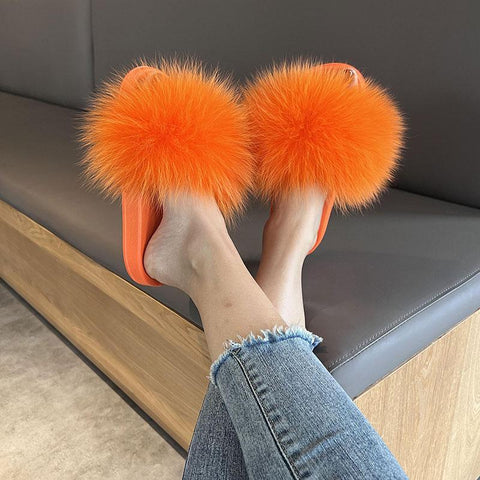 Summer Open Toe Fluffy Real Fur Color Sandals Casual-BS01204-Veeddydropshipping