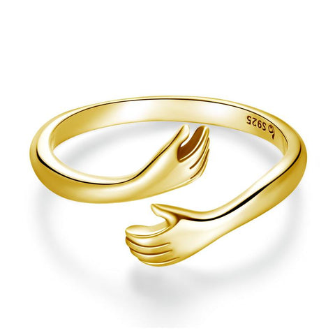 925 Sterling Silver Hug Warmth and Love Hand Adjustable Ring for Women -JW01385-Veeddydropshipping