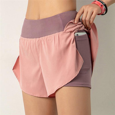 Women Gym Shorts Invisible Double Side Pocket Running Shorts Breathable Quick -OS00909-Veeddydropshipping