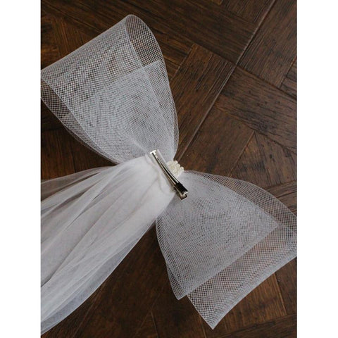 Wedding Bridal Big Bow Short Sheer Veils-WF01439-Veeddydropshipping