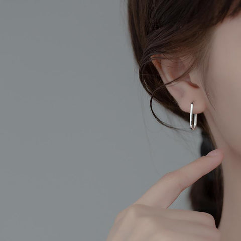 925 Sterling Silver Simple Oval Glossy Huggies Ear Buckle Earrings -JW00183-Veeddydropshipping