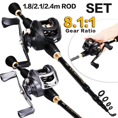 Casting Fishing Rod and Reel Combo 1.8-2.4m Carbon Fiber Fishing Rod and 8.1:1 Gear-OS00414-Veeddydropshipping