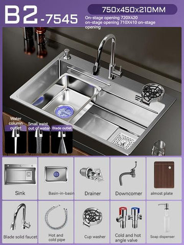 Nanometer Waterfall Kitchen Sink-TI00624-Veeddydropshipping
