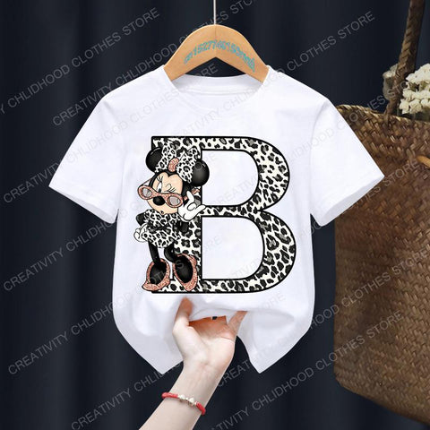 Summer Minnie Letter A B C D Children T-shirt Kawaii Disney T Shirt-TB00934-Veeddydropshipping