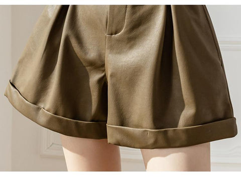 PU Faxu Leather Women Shorts Pants-WF00590-Veeddydropshipping