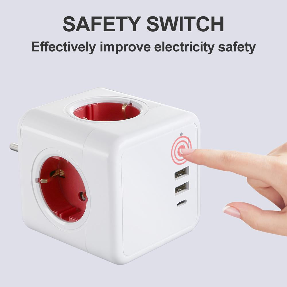 16A EU Plug Power Strip with USB 4 AC Outlets Type C Charging Ports 5V -CE00120-Veeddydropshipping