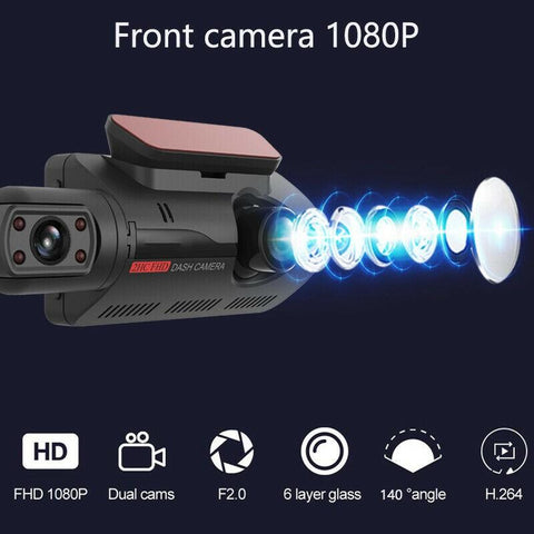 HD Car Video Recorder 2 Lens Hidden Car Driving Dash Cam 3.0inch IPS-AM00565-Veeddydropshipping