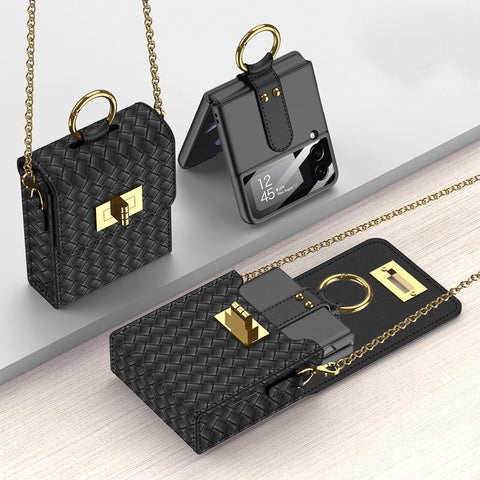 PU Leather Chain Phone Bag for Samsung Galaxy Z Flip 4 Flip3 Case-PA00210-Veeddydropshipping