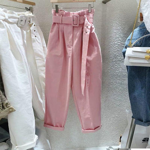 Women Belt High Waist Long Trousers-WF00447-Veeddydropshipping