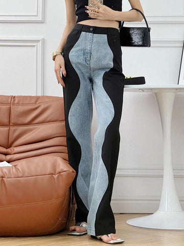 Fashion Women High Waist Wide Leg Denim Pants-WF00550-Veeddydropshipping
