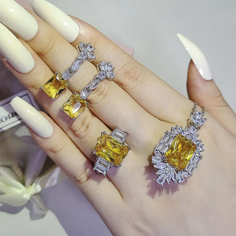 Luxury Yellow Color Rectangle Jewelry Sets -JW00297-Veeddydropshipping