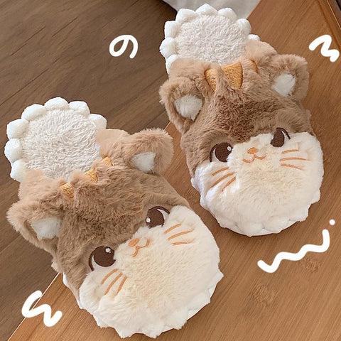 Cat Fluffy Fur Slipper Female Plush Home Cotton Shoes-BS01217-Veeddydropshipping