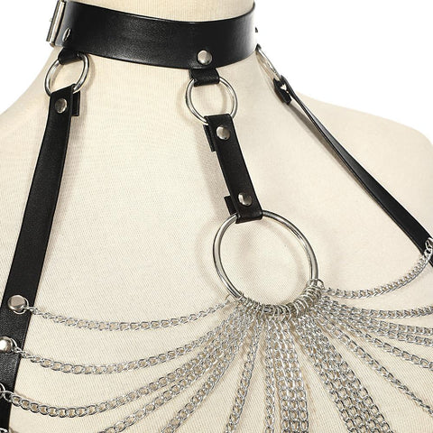 Leather Body Chain Bra Chest Waist Fashion Metal Jewelry Accessories-JW01361-Veeddydropshipping