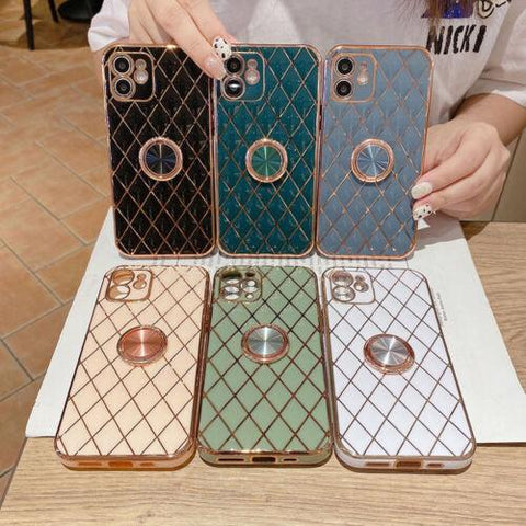 Fahsion Bling Soft TPU Case Cover + Metal Ring Stand for iPhone 14 13 12 11 Pro-PA00169-Veeddydropshipping