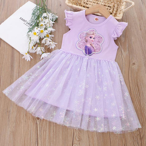Summer Kids Girls Princess Dresses Flying Sleeve-Veeddydropshipping