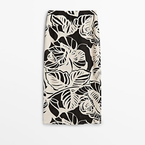 Modishdutti Fashion Leaves Print Midi Skirt-WF00396-Veeddydropshipping