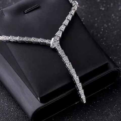 Sterling Silver  Snake-shape Charm  Serpenti-shape Necklace -JW00080-Veeddydropshipping