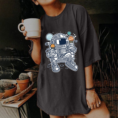 Women Breathable Brand Astronaut T-Shirts Drop-shoulder-Veeddydropshipping