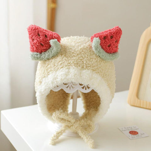 Winter Thicken Knit Plush Warm Newborn Hat Bonnet Cute Cartoon Fruit Bear-TB00741-Veeddydropshipping