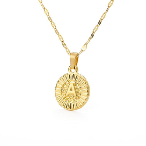 A-Z initial Round Letter Pendant Necklace For Women Steel -JW01230-Veeddydropshipping