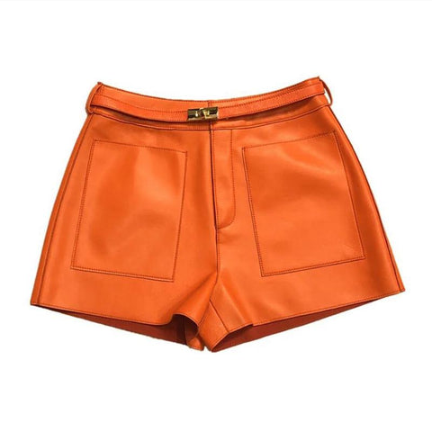 Real Sheepskin Leather Shorts Women Casual Shorts-WF00481-Veeddydropshipping