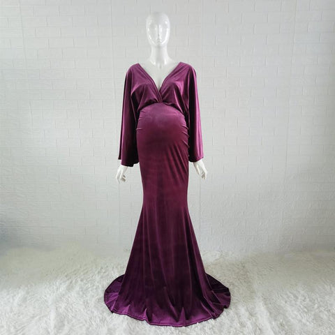 2021 Winter Velvet Boho Maternity Long Dress For Photo Shoot Bohemian-TB00608-Veeddydropshipping