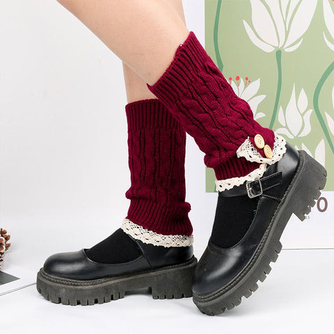 Winter Lace Button Socks Cover Leg Warmers-WF01217-Veeddydropshipping